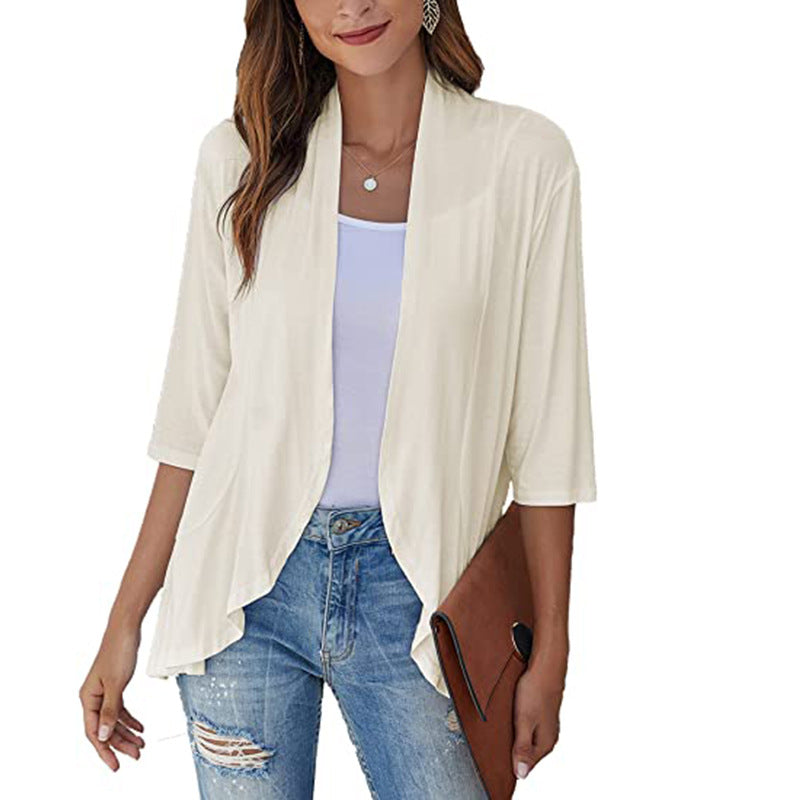Leichte Damen-Chiffonjacke mit 3/4-Ärmeln und offenem Front