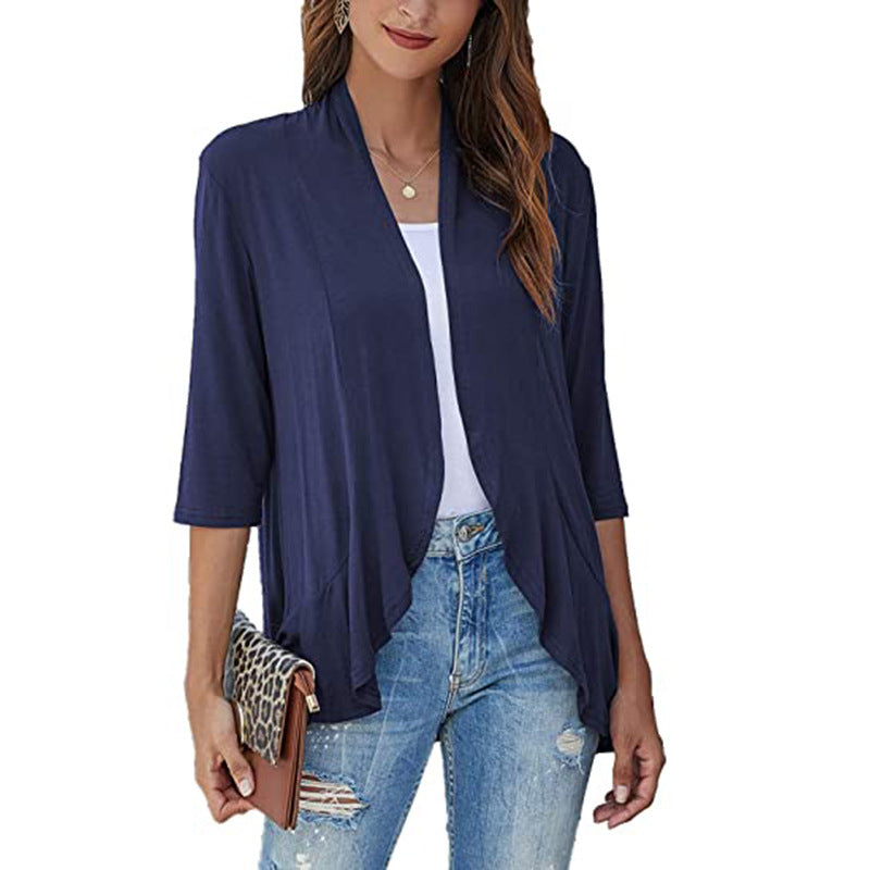 Leichte Damen-Chiffonjacke mit 3/4-Ärmeln und offenem Front