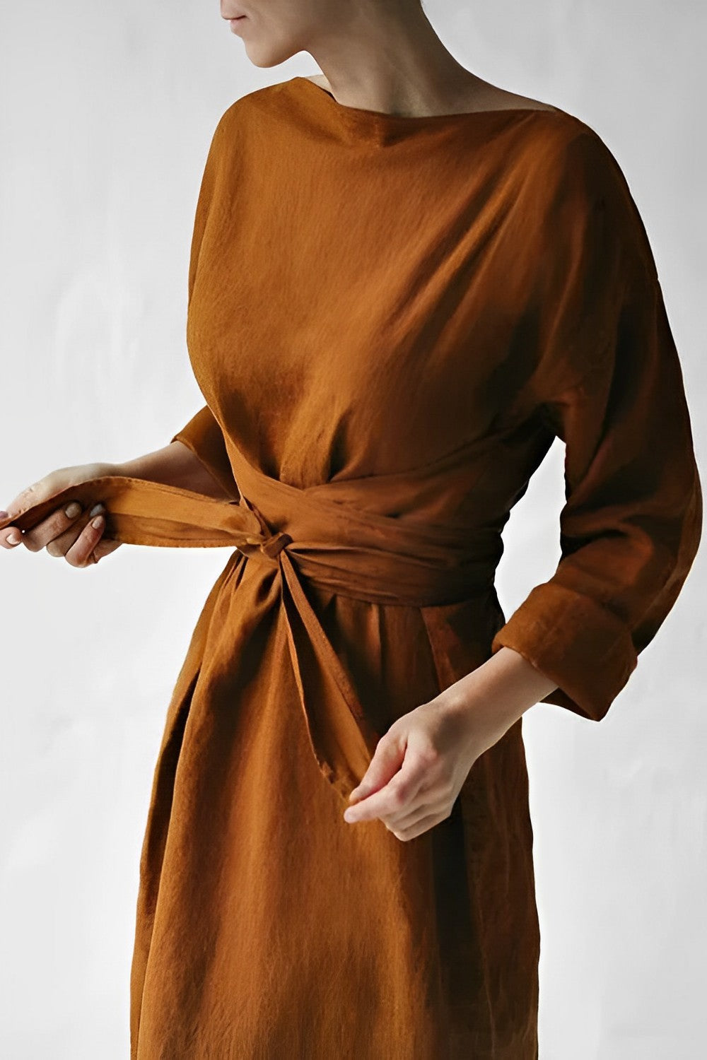 Leinen Wickel-Maxikleid