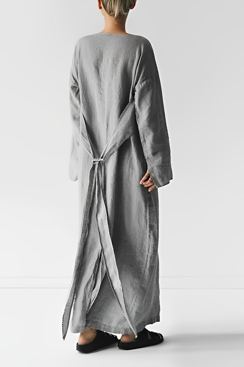 Leinen Wickel-Maxikleid