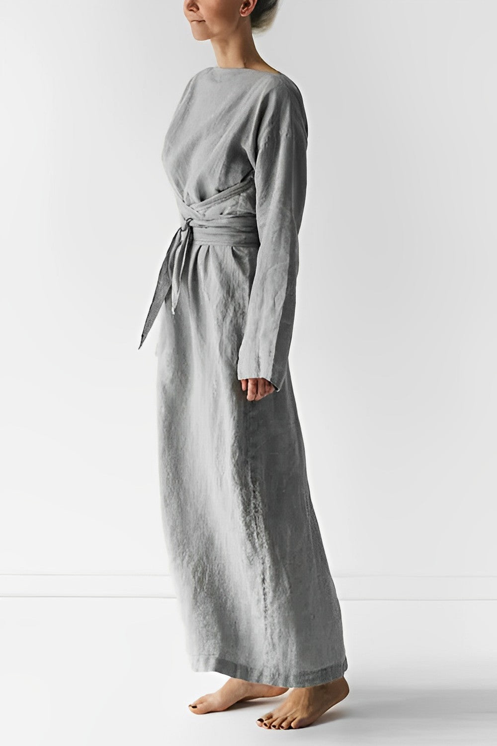 Leinen Wickel-Maxikleid