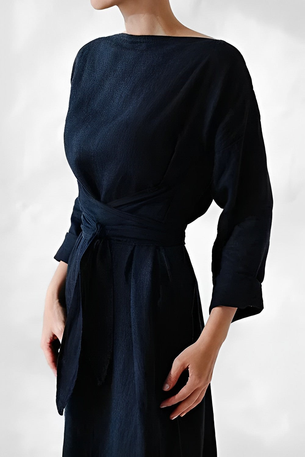 Leinen Wickel-Maxikleid