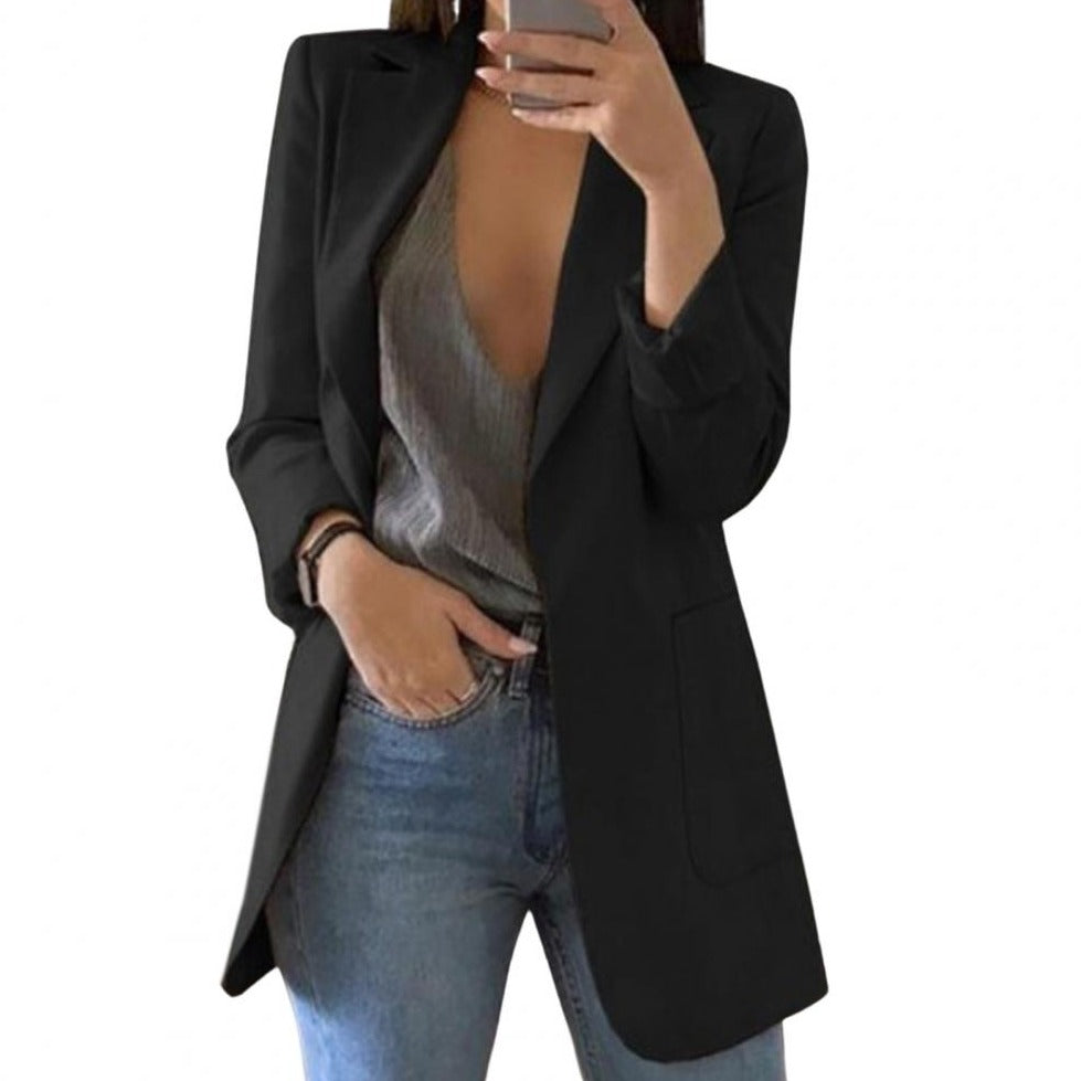 Eleganter Damen-Wollblazer mit langem Schnitt