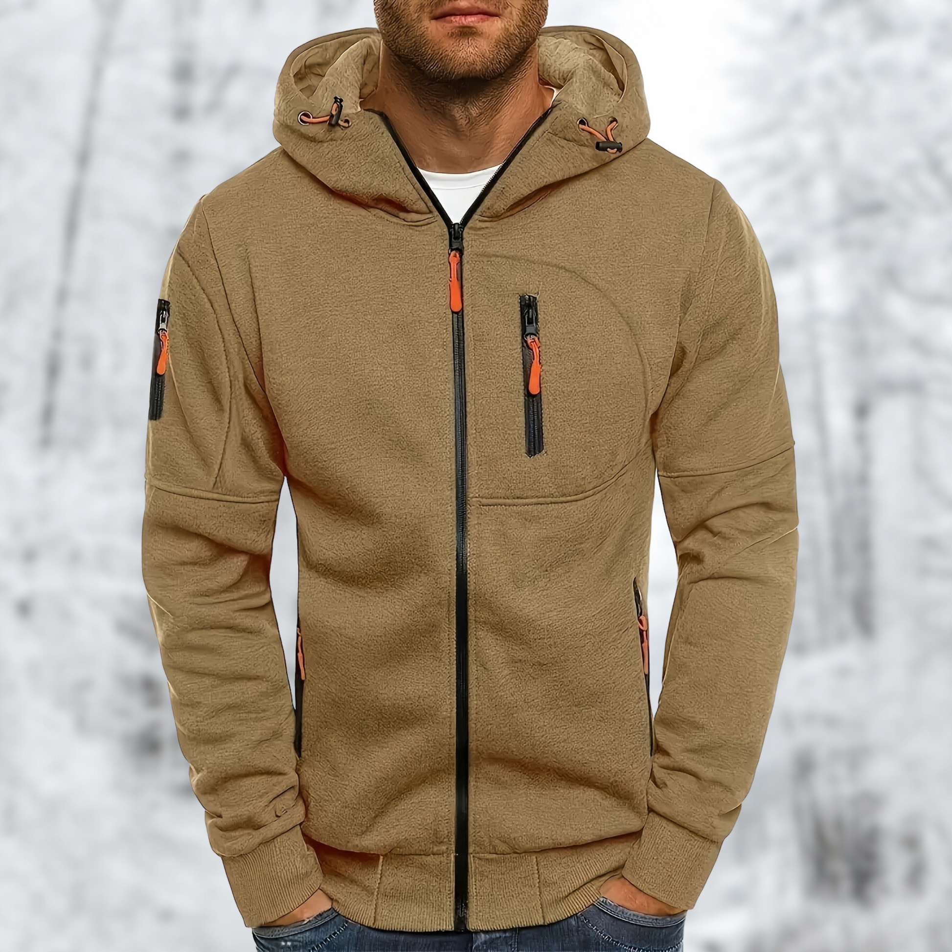 Herren Kapuzenjacke mit Reißverschluss: Hochwertiger, warmer Stoff