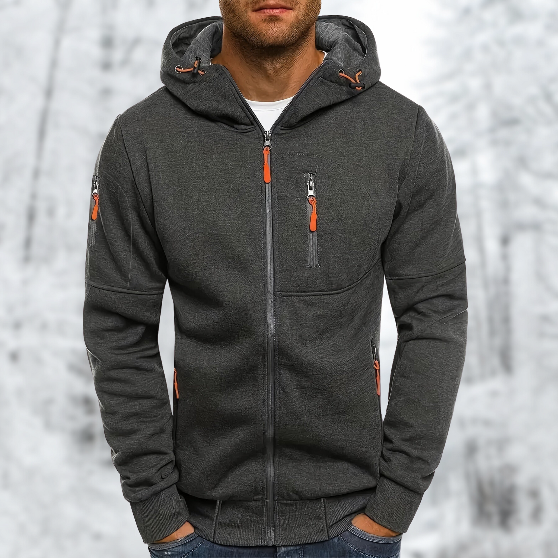 Herren Kapuzenjacke mit Reißverschluss: Hochwertiger, warmer Stoff