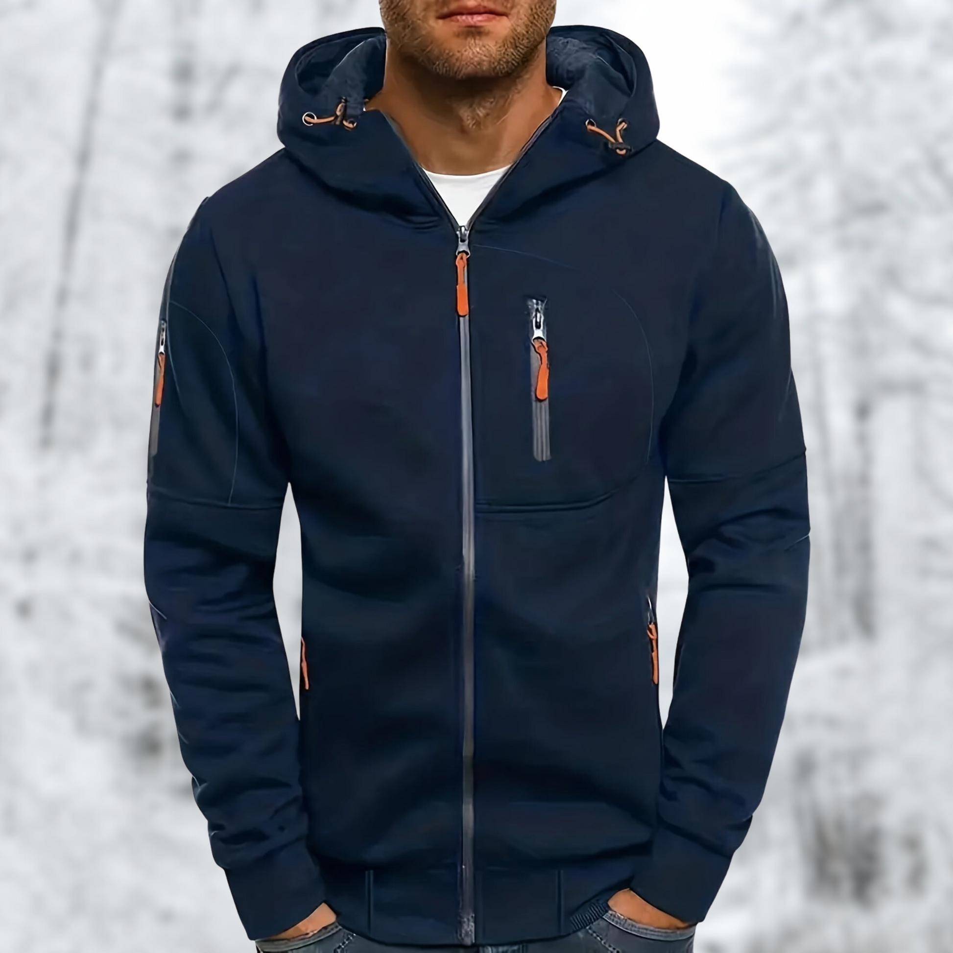 Herren Kapuzenjacke mit Reißverschluss: Hochwertiger, warmer Stoff