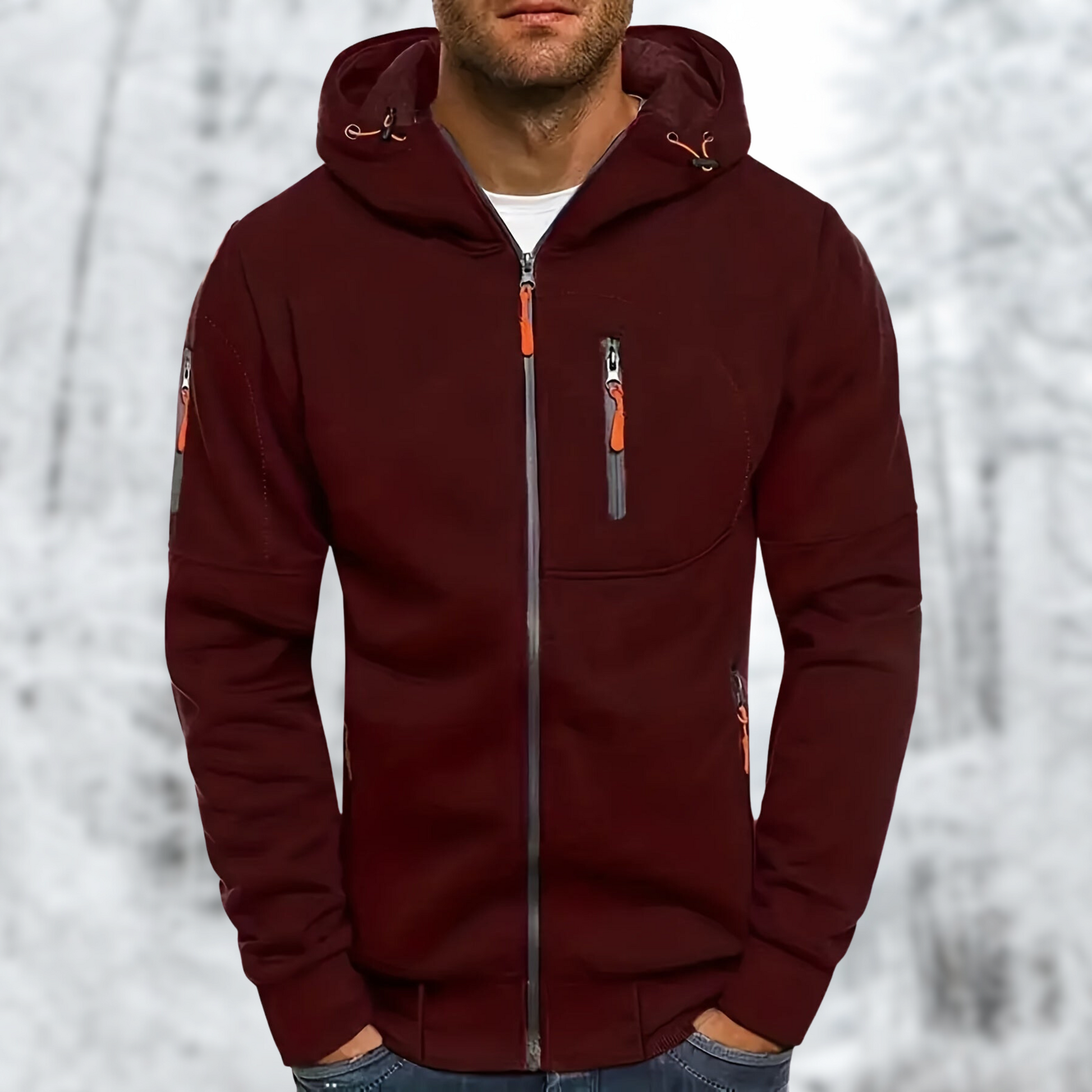 Herren Kapuzenjacke mit Reißverschluss: Hochwertiger, warmer Stoff