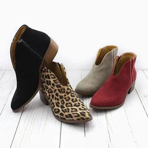 Damen Wildleder Ankle Boots mit Blockabsatz und Reißverschluss