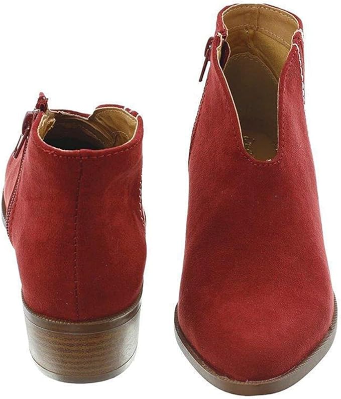 Damen Wildleder Ankle Boots mit Blockabsatz und Reißverschluss
