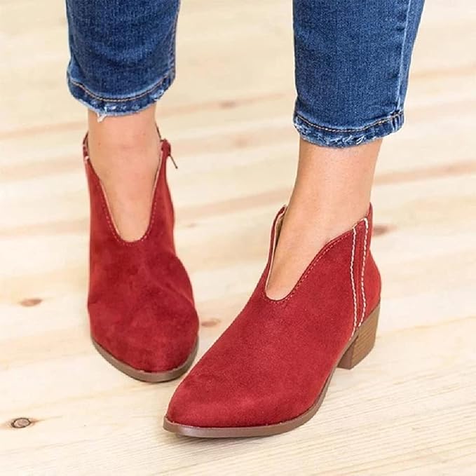 Damen Wildleder Ankle Boots mit Blockabsatz und Reißverschluss