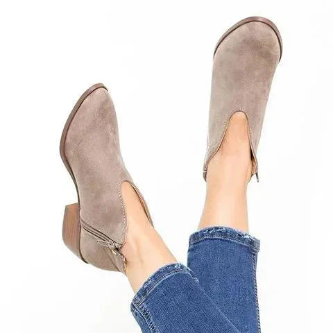Damen Wildleder Ankle Boots mit Blockabsatz und Reißverschluss