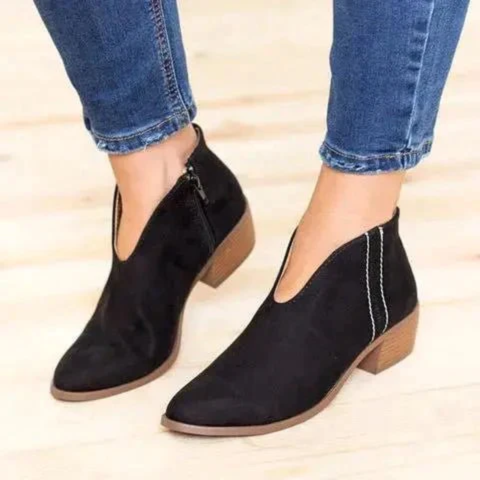 Damen Wildleder Ankle Boots mit Blockabsatz und Reißverschluss