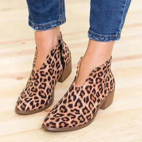 Damen Wildleder Ankle Boots mit Blockabsatz und Reißverschluss