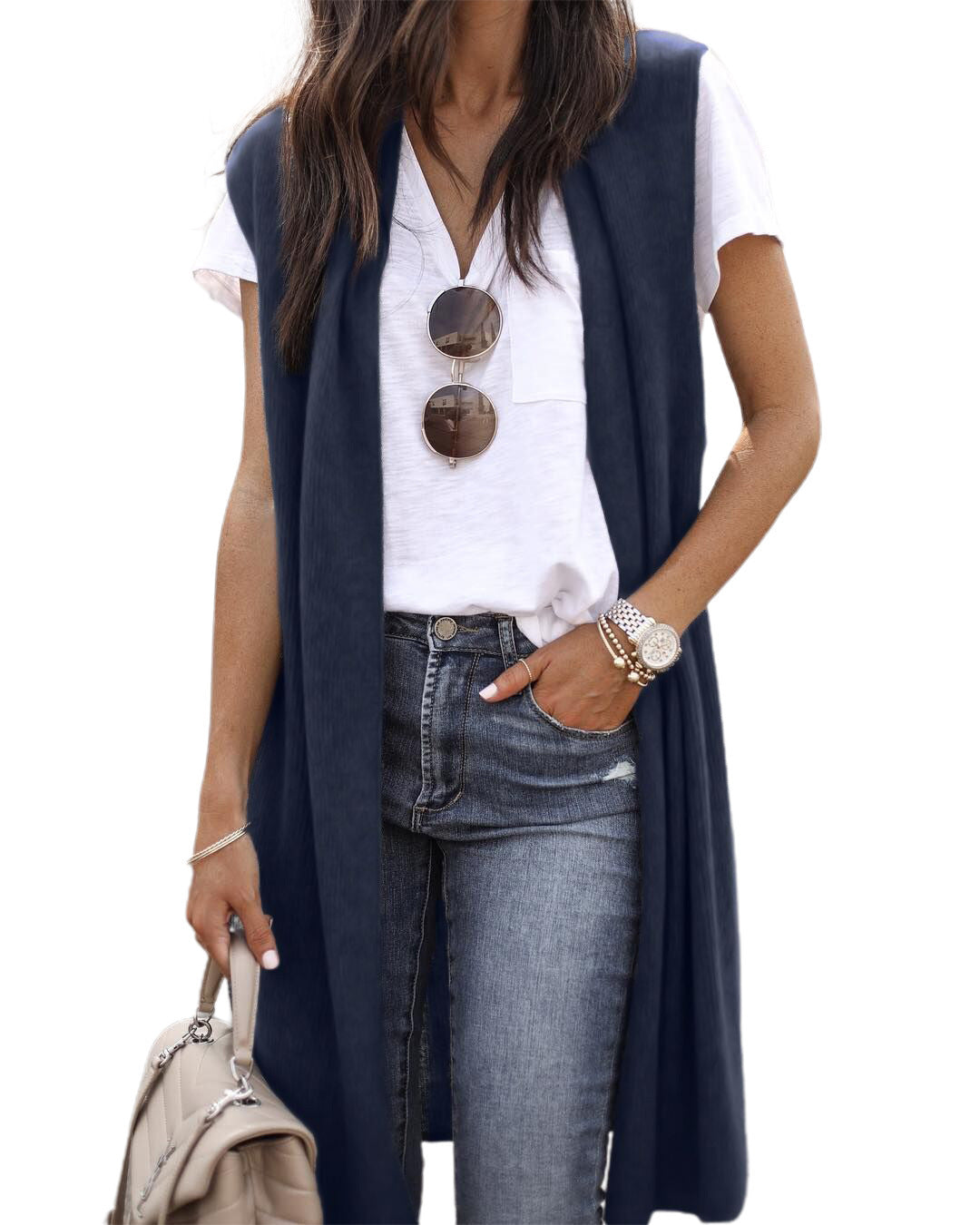 Damen Strickjacke mit langen Seiten: Offener Schnitt & lässiger Style