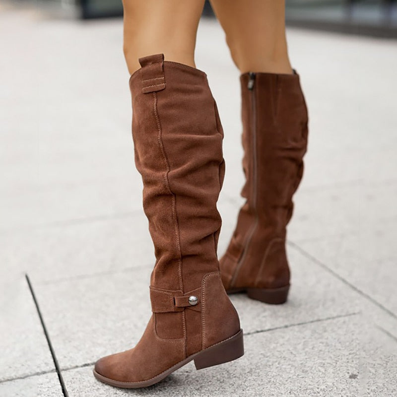 Warme Damen-Lederstiefel mit Reißverschluss