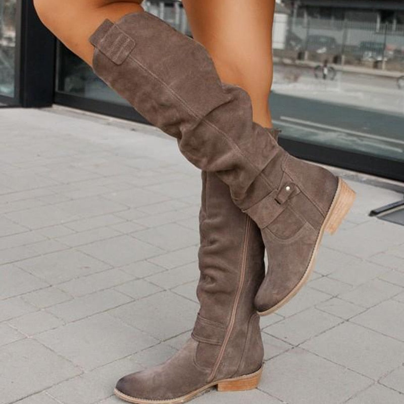 Warme Damen-Lederstiefel mit Reißverschluss