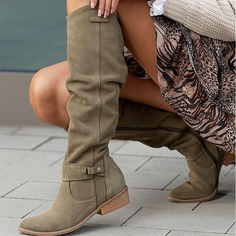 Warme Damen-Lederstiefel mit Reißverschluss
