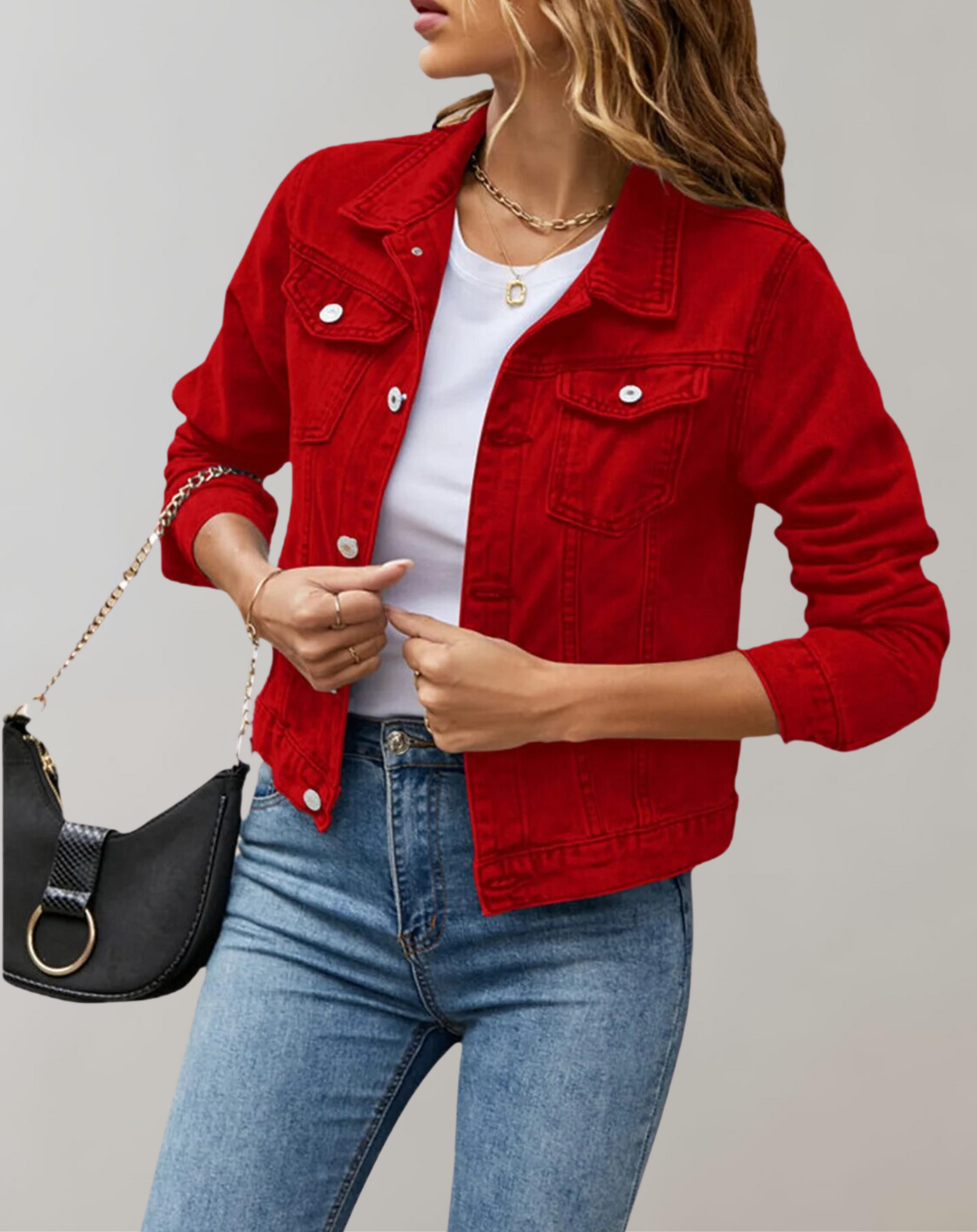 Lässige Denim Jacke mit Revers und Langarm