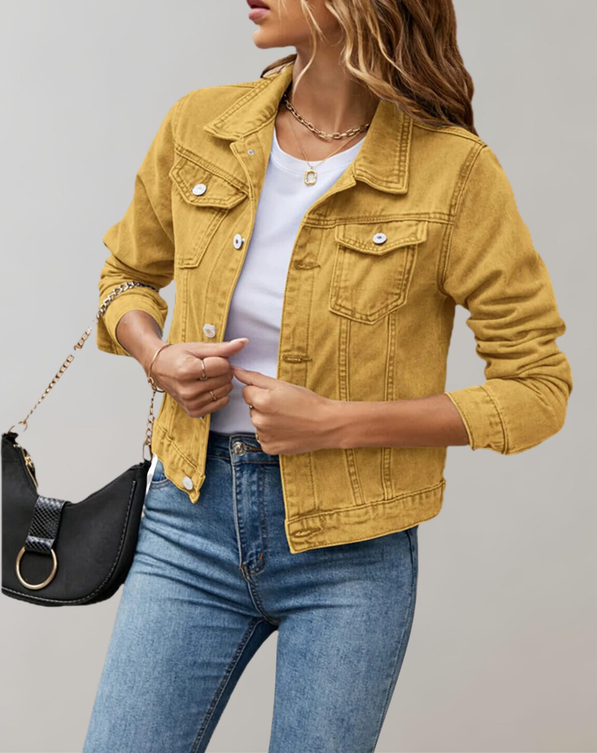 Lässige Denim Jacke mit Revers und Langarm