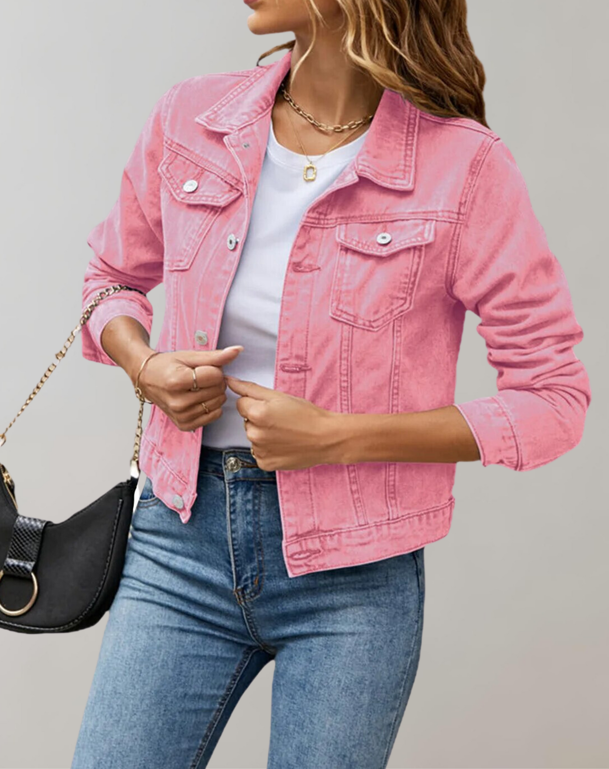 Lässige Denim Jacke mit Revers und Langarm