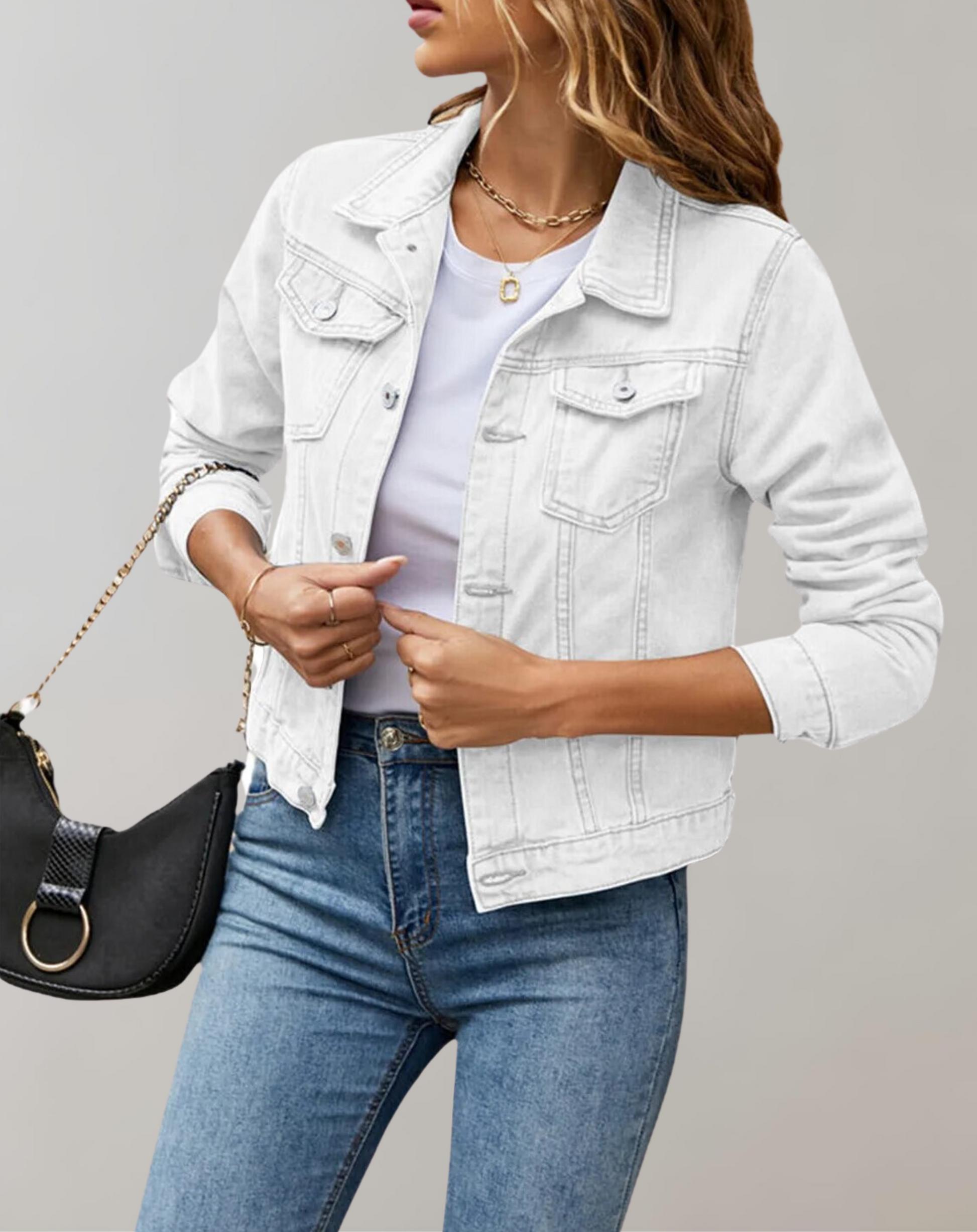 Lässige Denim Jacke mit Revers und Langarm
