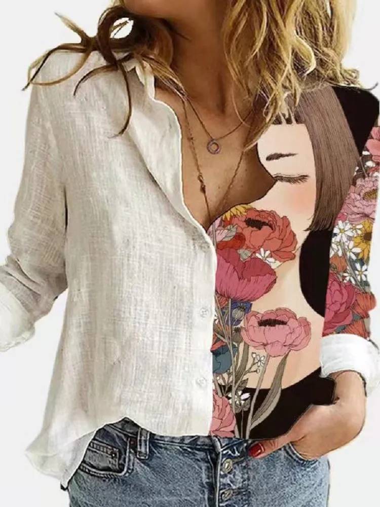 Frida Hemd mit Blumenmuster - Langarm &amp; lockerer Schnitt
