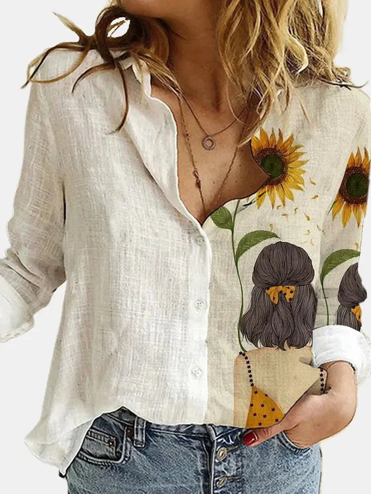 Frida Hemd mit Blumenmuster - Langarm &amp; lockerer Schnitt