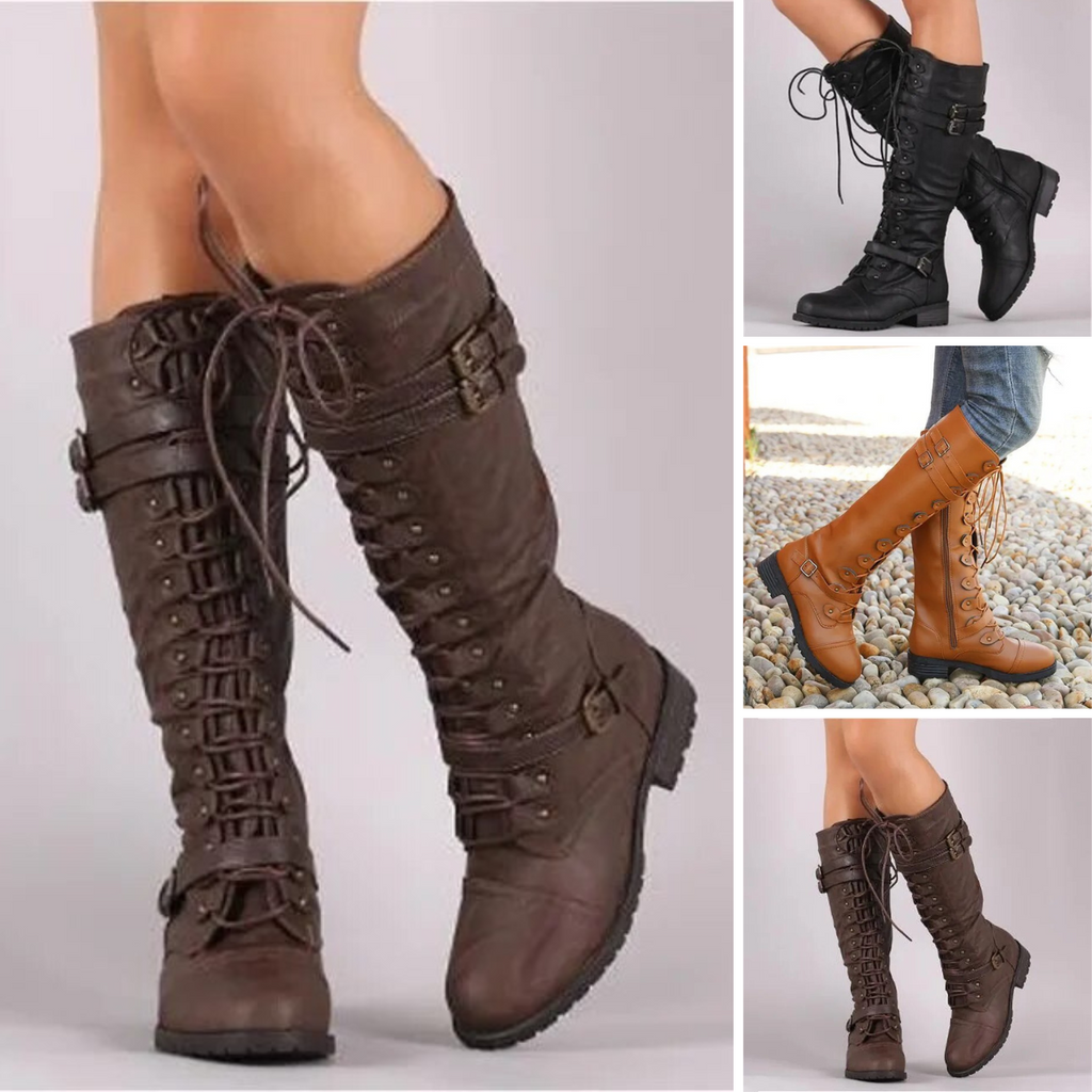 Retro Schnürstiefel mit Schnalle: Warme, bequeme Winterstiefel