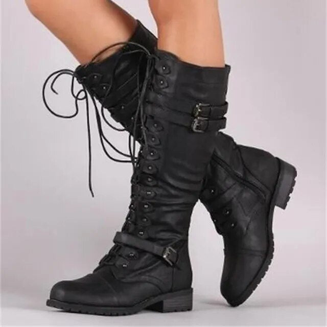 Retro Schnürstiefel mit Schnalle: Warme, bequeme Winterstiefel