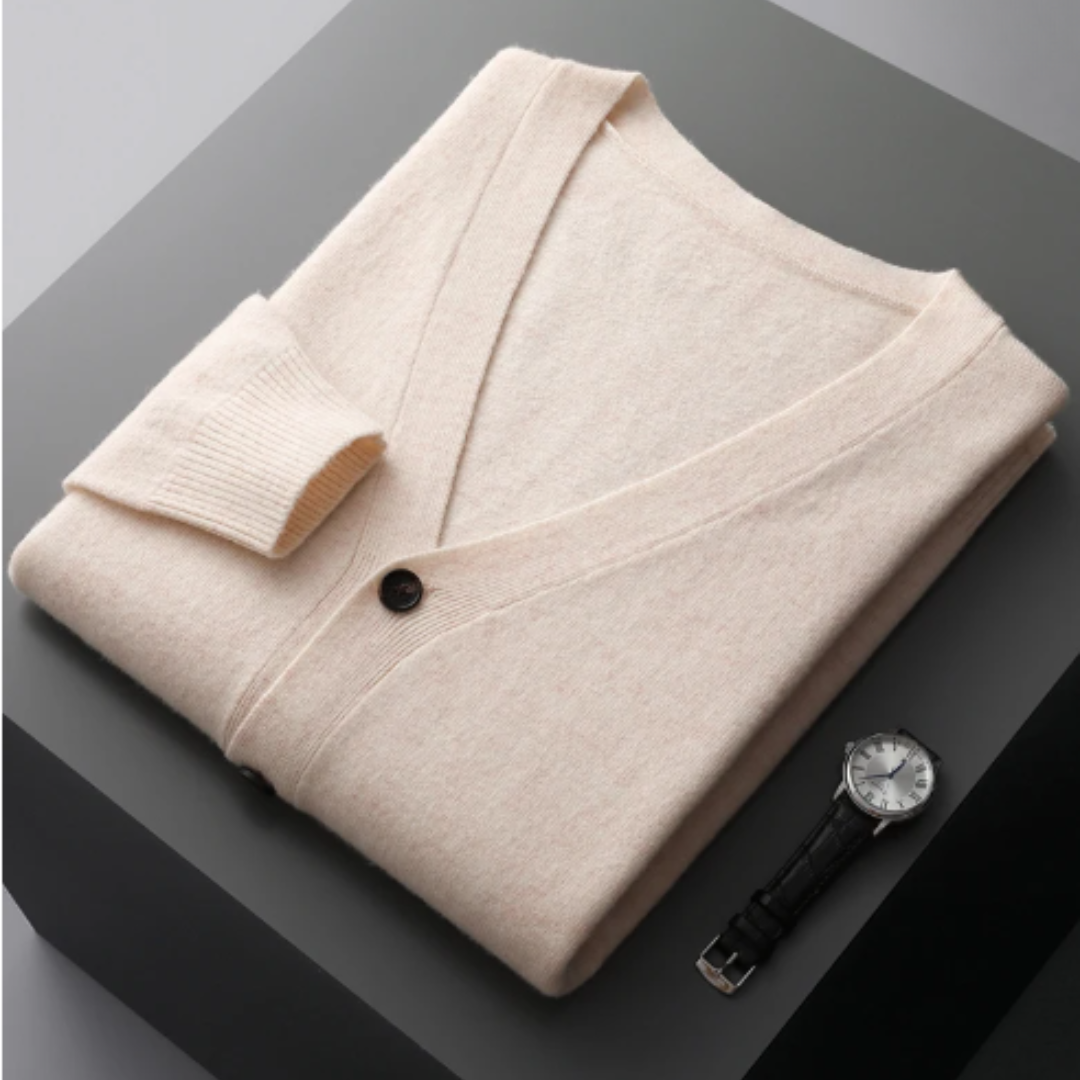 Leichte Kaschmir Strickjacke mit V-Ausschnitt