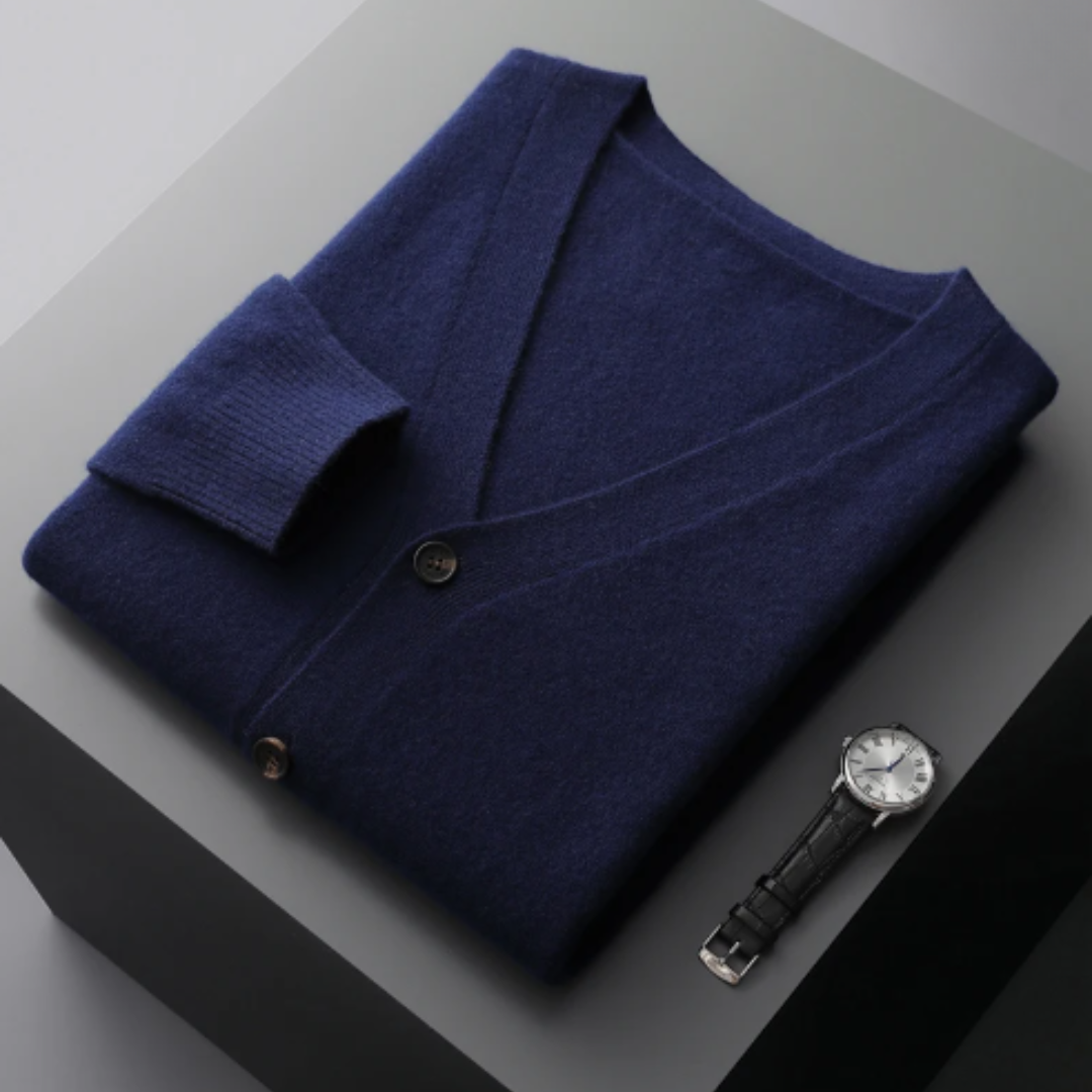 Leichte Kaschmir Strickjacke mit V-Ausschnitt