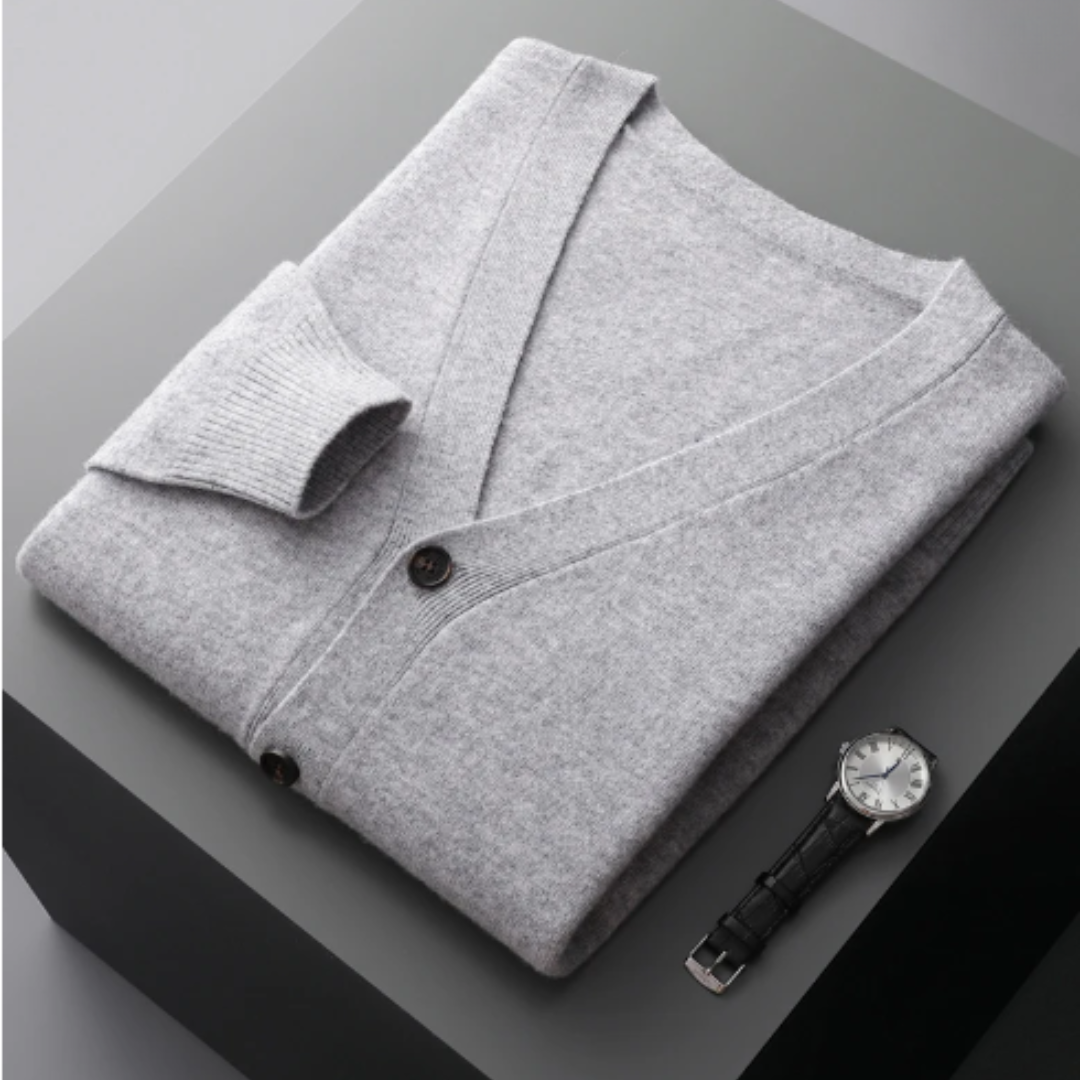Leichte Kaschmir Strickjacke mit V-Ausschnitt