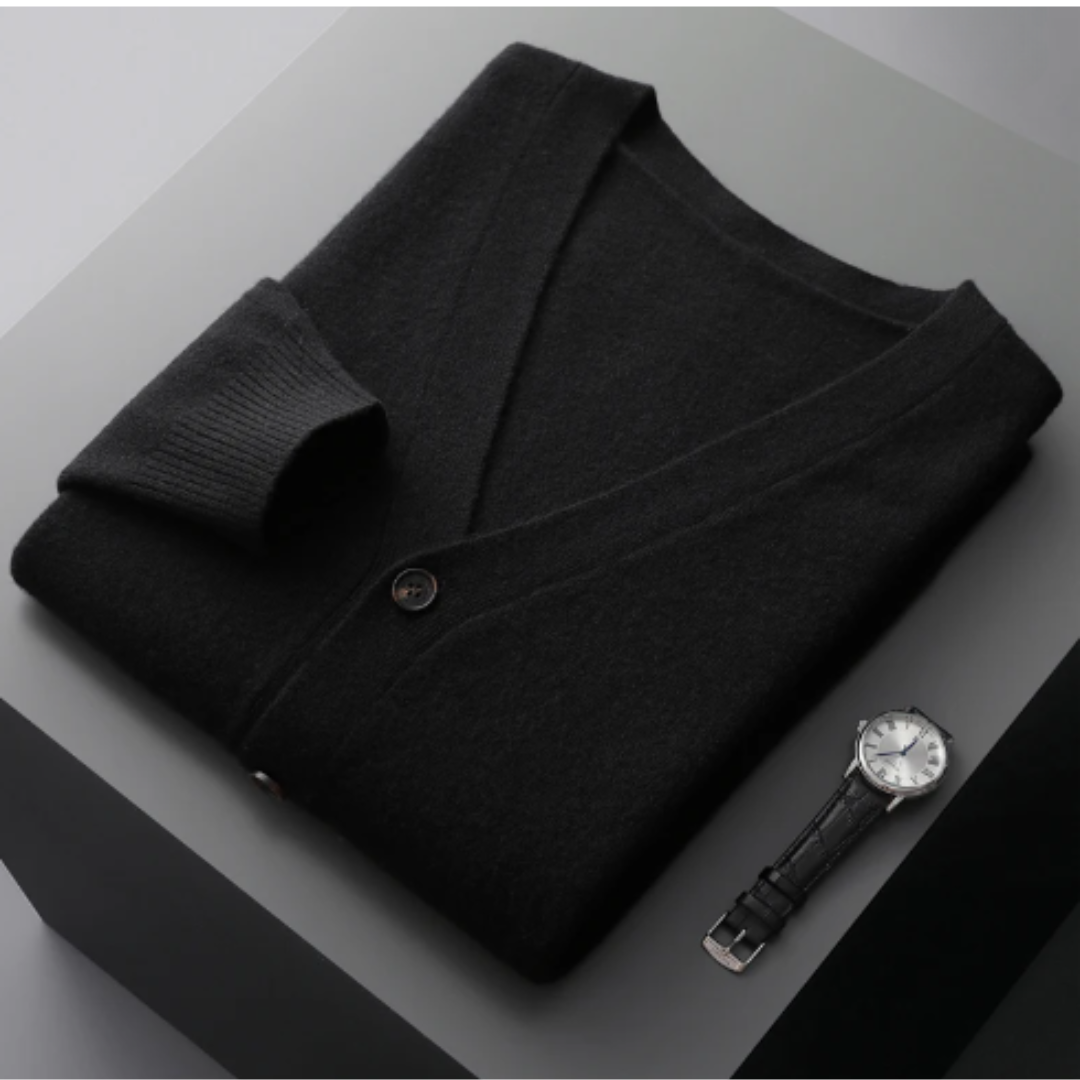 Leichte Kaschmir Strickjacke mit V-Ausschnitt