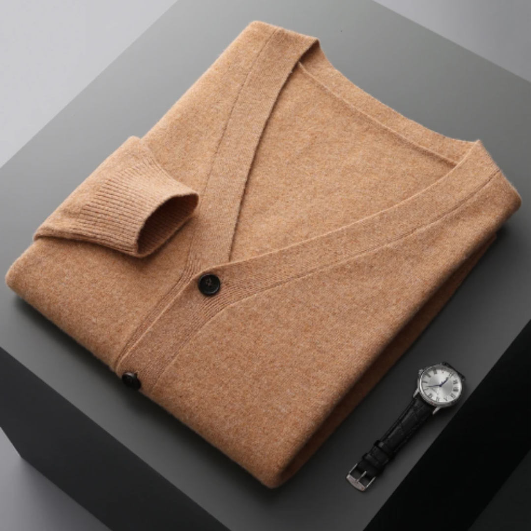Leichte Kaschmir Strickjacke mit V-Ausschnitt