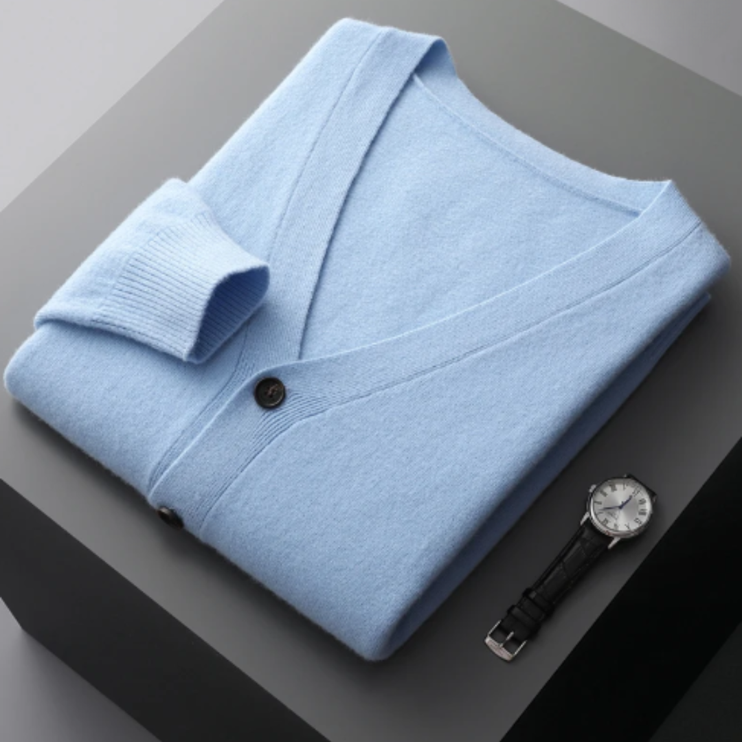Leichte Kaschmir Strickjacke mit V-Ausschnitt
