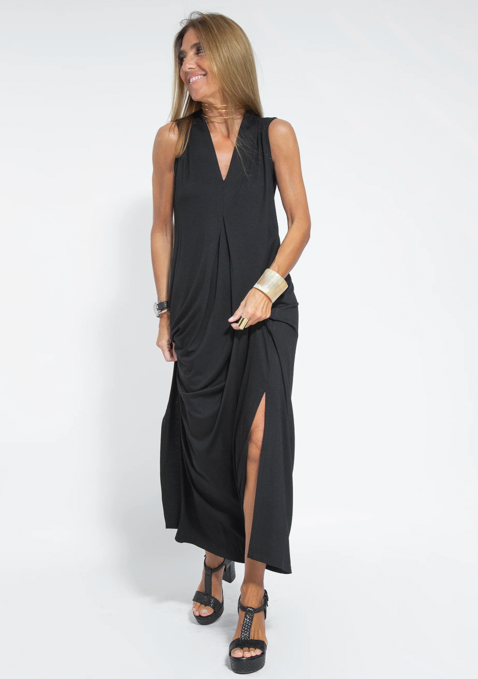 Langes Kleid mit Weste - Schlankmachendes Set