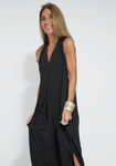 Schwarzes Kleid + Weste in Türkis