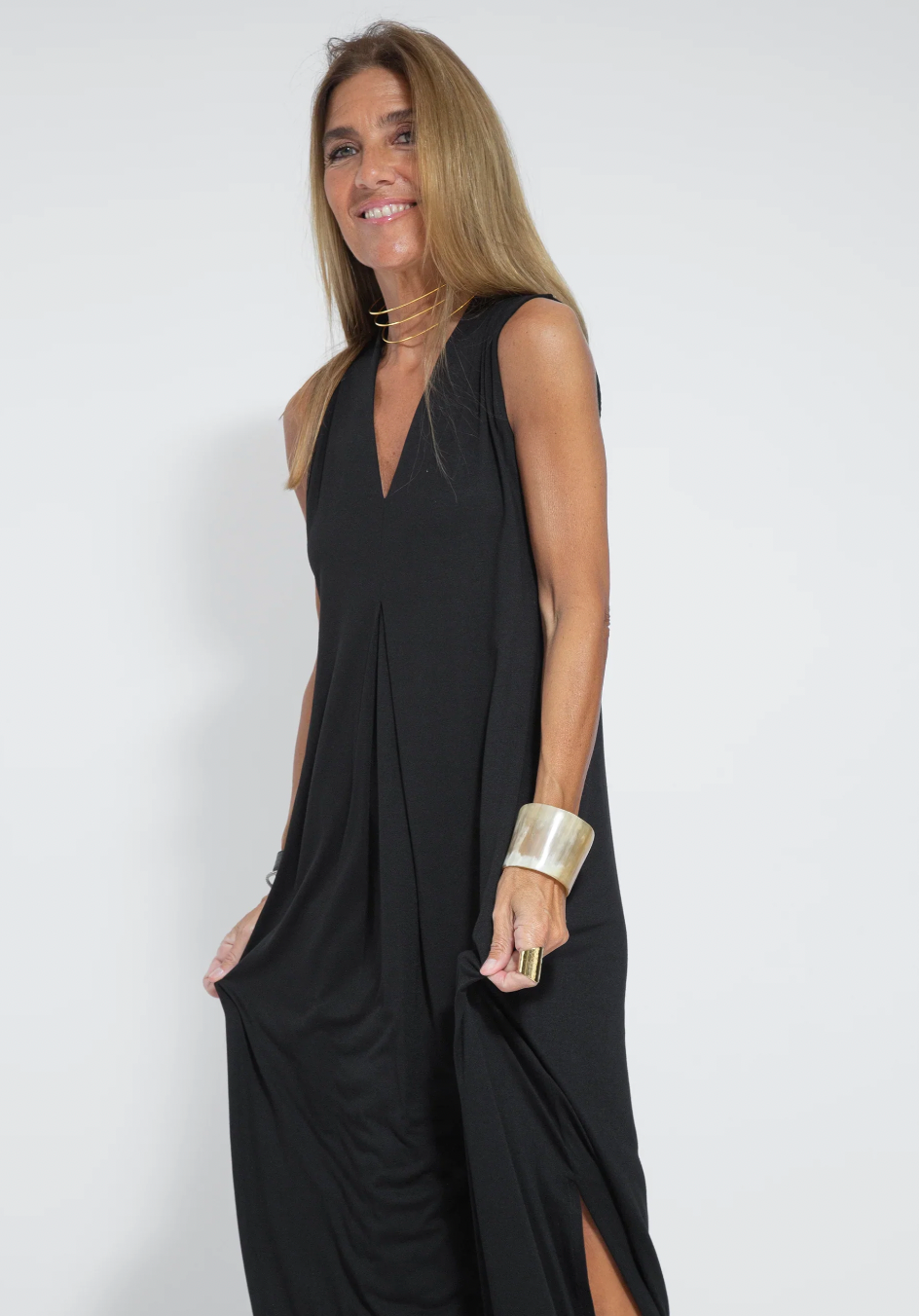 Langes Kleid mit Weste - Schlankmachendes Set