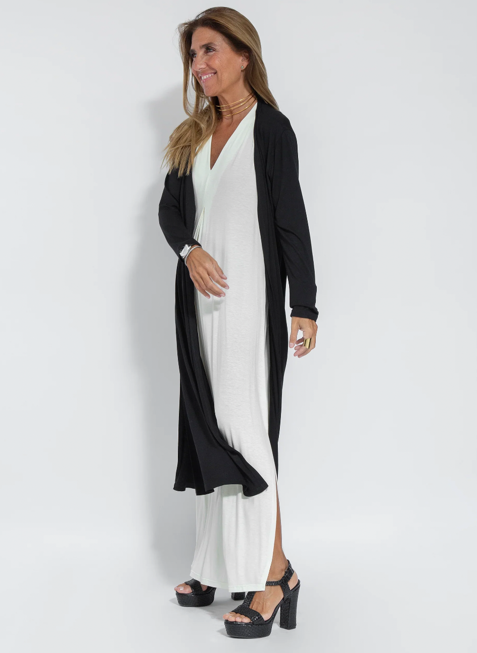 Langes Kleid mit Weste - Schlankmachendes Set