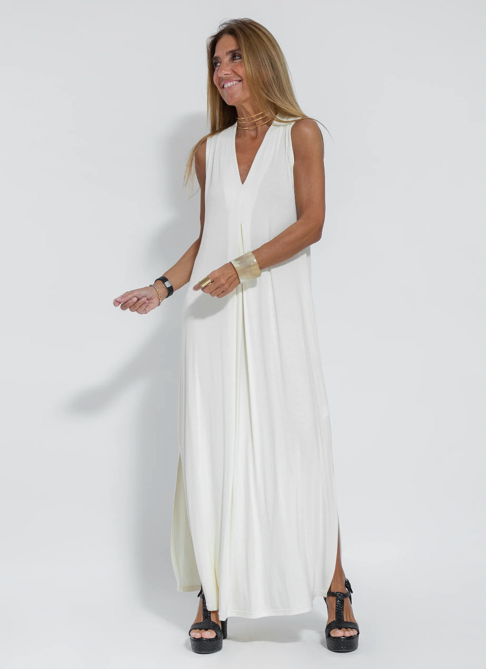 Langes Kleid mit Weste - Schlankmachendes Set