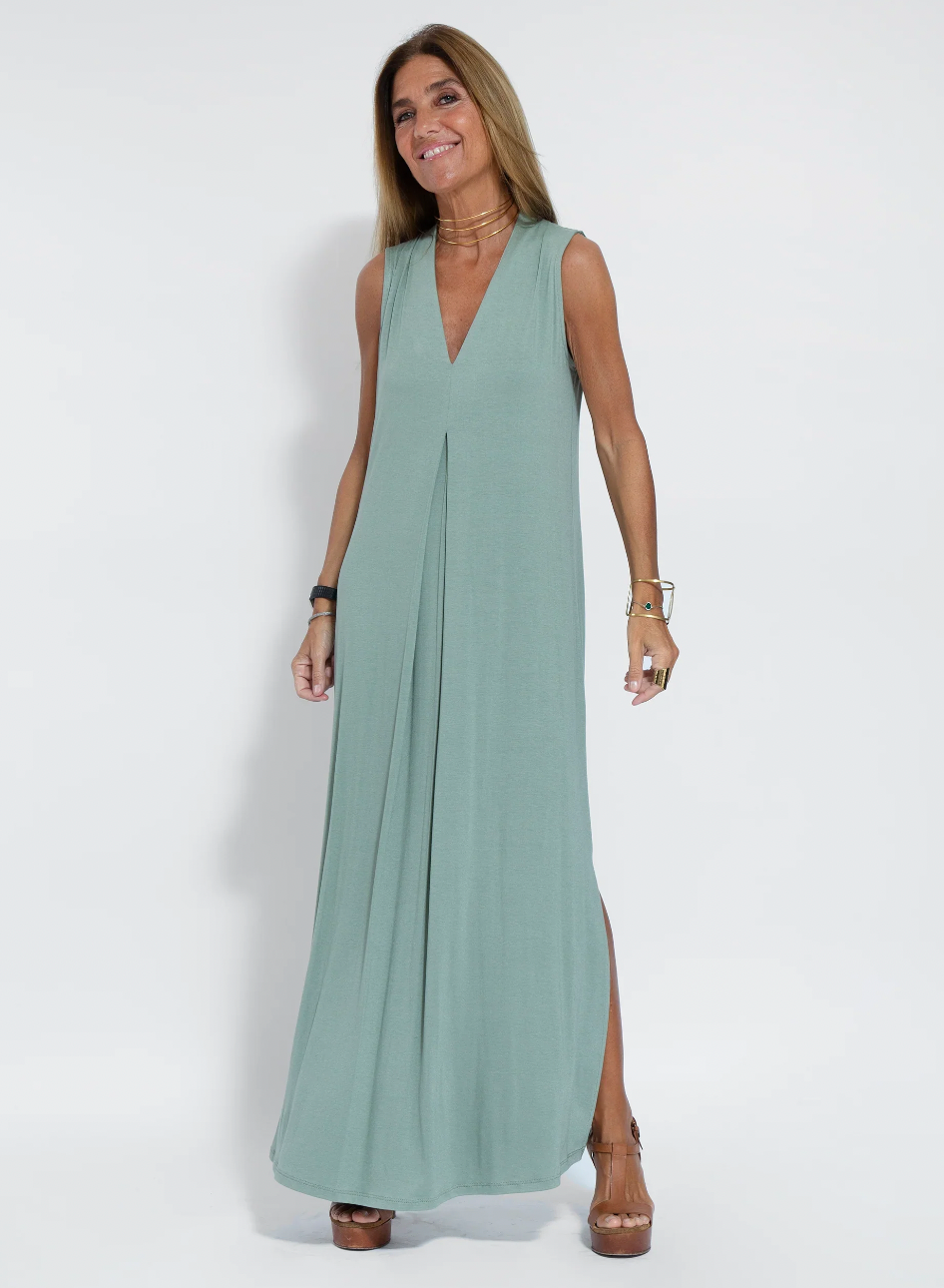 Langes Kleid mit Weste - Schlankmachendes Set