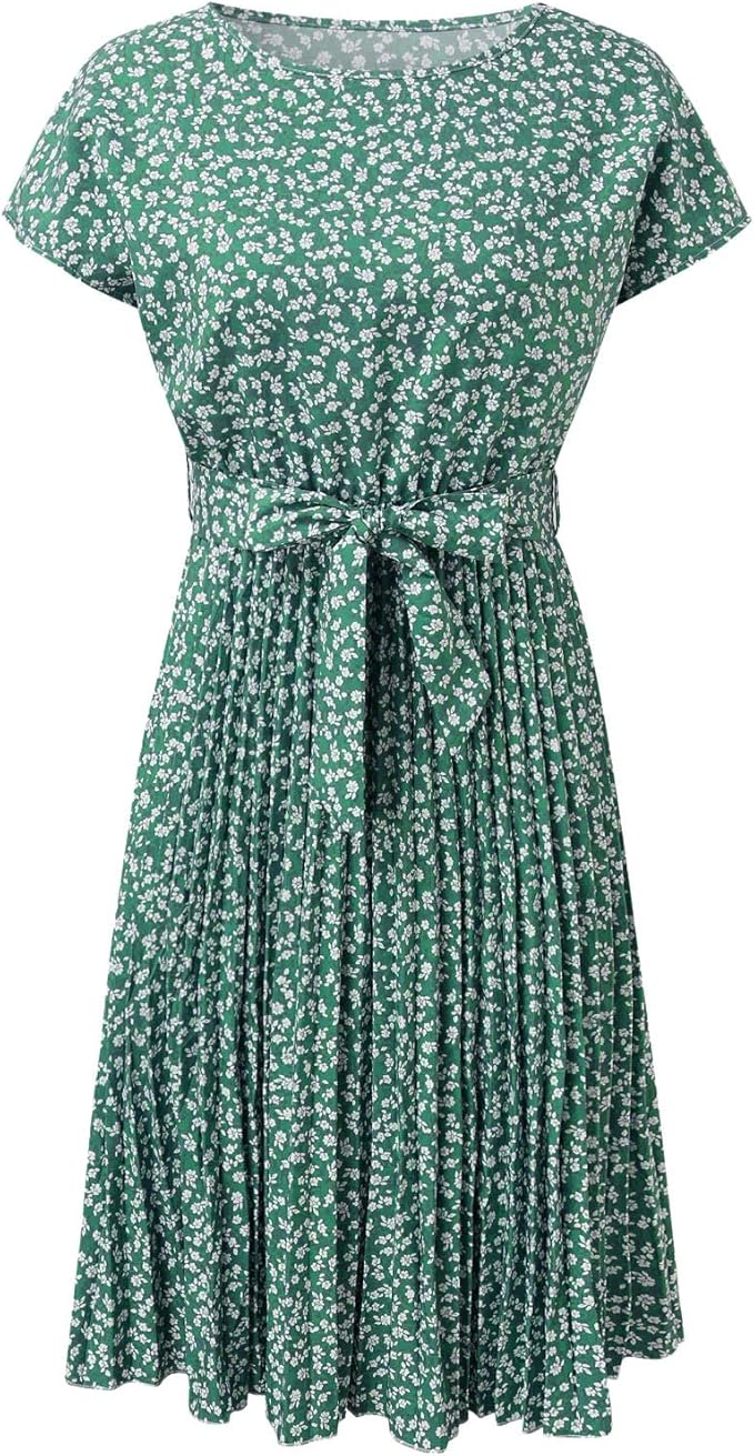 Sommerkleid Chiffon Blumenmuster A-Linie Kurzarm