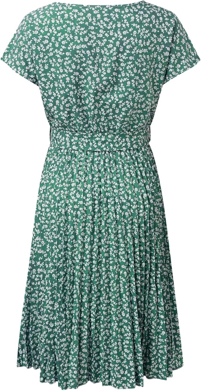 Sommerkleid Chiffon Blumenmuster A-Linie Kurzarm
