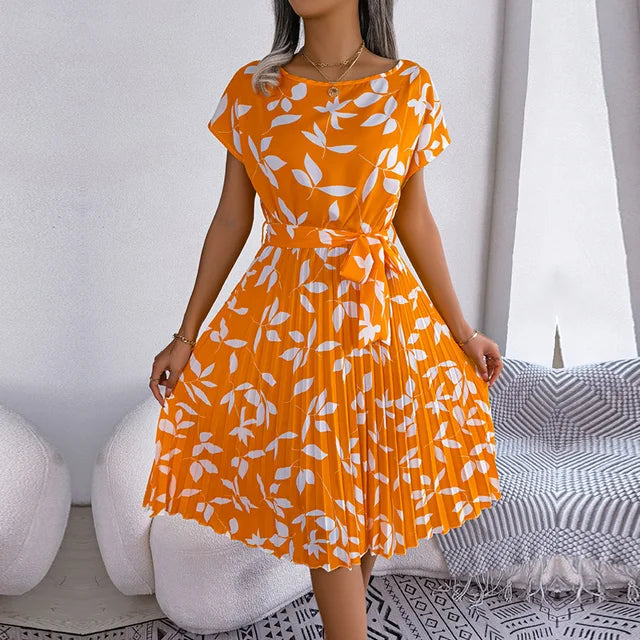 Sommerkleid Chiffon Blumenmuster A-Linie Kurzarm