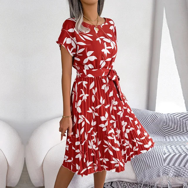 Sommerkleid Chiffon Blumenmuster A-Linie Kurzarm