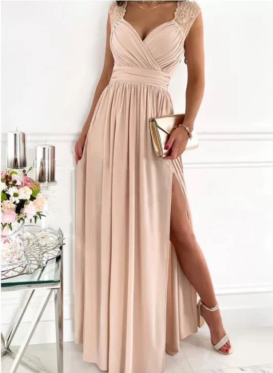 Damen Abendkleid V-Ausschnitt Rüschendetails