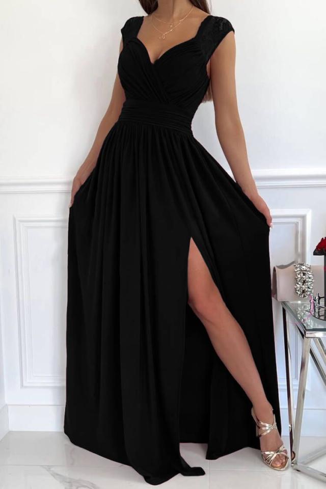 Damen Abendkleid V-Ausschnitt Rüschendetails