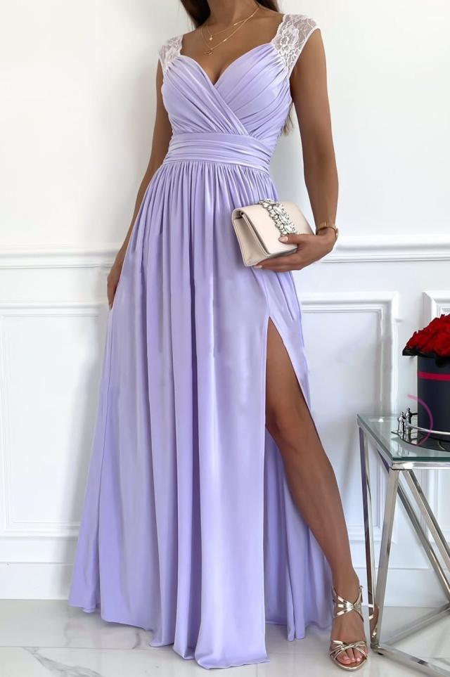 Damen Abendkleid V-Ausschnitt Rüschendetails