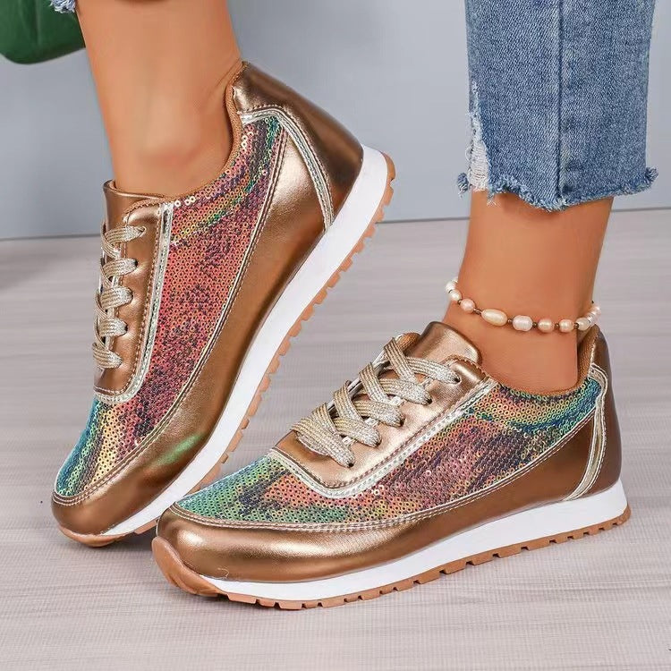 Damen Sneaker mit schimmerndem Obermaterial und rutschfester Sohle