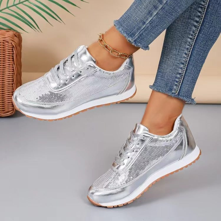 Damen Sneaker mit schimmerndem Obermaterial und rutschfester Sohle
